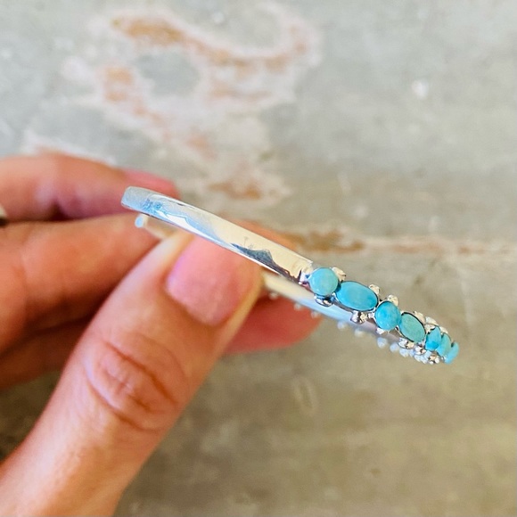 SOLD ♥️ Zuni ♥️ Elvira Kiyite Sterling Silver & Turquoise Stacker Cuff - Picture 5 of 15